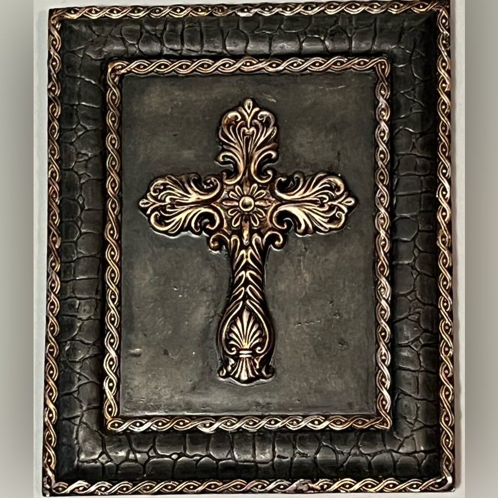 Antique Look Gold tone Decorative Cross Wall Art - Approx. 7"x5" - Picture 2 of 5